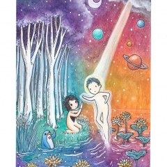 "If I Could Only Bring You Back" (2021)Watercolor, ink and white gouache on watercolor paper, 5.8 x 8.3 in., online