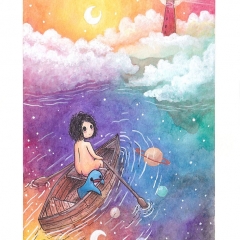 "Beacon" (2021)Watercolor, ink and white gouache on watercolor paper, 5.8 x 8.3 in.