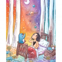 "I Wake to a Dream" (2021)Watercolor, ink and white gouache on watercolor paper, 5.8 x 8.3 in.