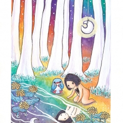 "Soul Searching" (2021)Watercolor, ink and white gouache on watercolor paper, 5.8 x 8.3 in.