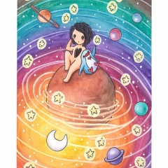 "Little Universe" (2021)Watercolor, ink and white gouache on watercolor paper, 5.8 x 8.3 in., online