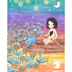 "Edge of Eternity" (2021)Watercolor, ink and white gouache on watercolor paper, 5.8 x 8.3 in., online