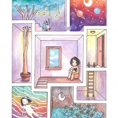 "Room #2" (2021)Watercolor, ink and white gouache on watercolor paper, 5.8 x 8.3 in., online