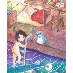 "Enter The Dream" (2021)Watercolor, ink and white gouache on watercolor paper, 5.8 x 8.3 in., online