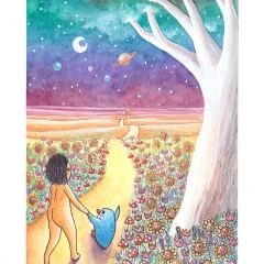 "The Endless Road" (2021)Watercolor, ink and white gouache on watercolor paper, 5.8 x 8.3 in., online