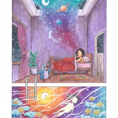 "Room #4" (2021)Watercolor, ink and white gouache on watercolor paper, 5.8 x 8.3 in., online