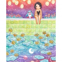 "In Deep Thought" (2021)Watercolor, ink and white gouache on watercolor paper, 5.8 x 8.3 in., online