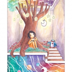 "Room #5" (2021)Watercolor, ink and white gouache on watercolor paper, 5.8 x 8.3 in., online