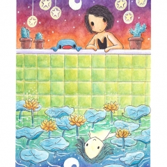 "In Deep Conversation" (2021)Watercolor, ink and white gouache on watercolor paper, 5.8 x 8.3 in., online