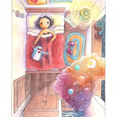 "Room #6" (2021)Watercolor, ink and white gouache on watercolor paper, 5.8 x 8.3 in., online