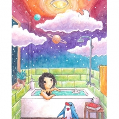 "Room #8" (2021)Watercolor, ink and white gouache on watercolor paper, 5.8 x 8.3 in., online