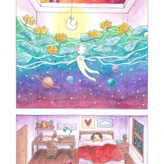 "Room #9" (2021)Watercolor, ink and white gouache on watercolor paper, 5.8 x 8.3 in., online