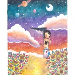 "Door #1" (2021)Watercolor, ink and white gouache on watercolor paper, 5.8 x 8.3 in., online