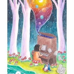 "My Song Plays On" (2021)Watercolor, ink and white gouache on watercolor paper, 5.8 x 8.3 in., online