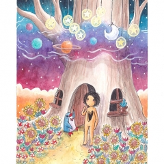 "A Dream Awaits Beyond the Door" (2021)Watercolor, ink and white gouache on watercolor paper, 5.8 x 8.3 in., online