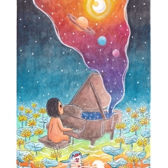 "My Soul's Refrain" (2021)Watercolor, ink and white gouache on watercolor paper, 5.8 x 8.3 in., online