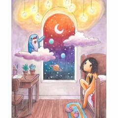 "Room #10" (2021)Watercolor, ink and white gouache on watercolor paper, 5.8 x 8.3 in., online