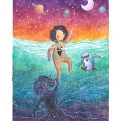 "Shadow" (2021)Watercolor, ink and white gouache on watercolor paper, 5.8 x 8.3 in., online