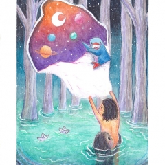 "So Close Yet So Far" (2021)Watercolor, ink and white gouache on watercolor paper, 5.8 x 8.3 in., online