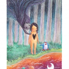 "Self-Doubt" (2021)Watercolor, ink and white gouache on watercolor paper, 5.8 x 8.3 in., online