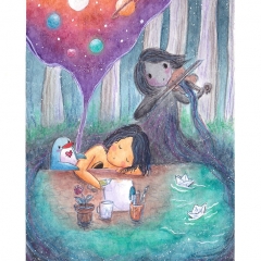 "Shut Down" (2021)Watercolor, ink and white gouache on watercolor paper, 5.8 x 8.3 in., online