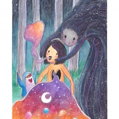 "Losing My Voice" (2021)Watercolor, ink and white gouache on watercolor paper, 5.8 x 8.3 in., online