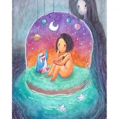 "A Dreamer's Fantasy" (2021)Watercolor, ink and white gouache on watercolor paper, 5.8 x 8.3 in., online