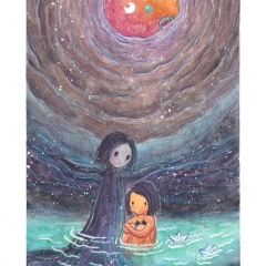 "At The Bottom of the Well" (2021)Watercolor, ink and white gouache on watercolor paper, 5.8 x 8.3 in., online