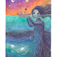 "What Holds Us Back" (2021)Watercolor, ink and white gouache on watercolor paper, 5.8 x 8.3 in., online