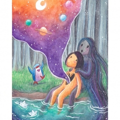 "Fire Up the Dream" (2021)Watercolor, ink and white gouache on watercolor paper, 5.8 x 8.3 in., online