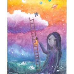 "The Climb" (2021)Watercolor, ink and white gouache on watercolor paper, 5.8 x 8.3 in., online