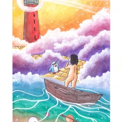 "A Lighted Path" (2021)Watercolor, ink and white gouache on watercolor paper, 5.8 x 8.3 in., online