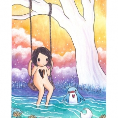 "Just Hanging" (2021)Watercolor, ink and white gouache on watercolor paper, 5.8 x 8.3 in., online