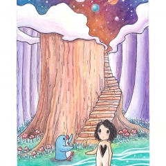 "Dream or Delusion?" (2021)Watercolor, ink and white gouache on watercolor paper, 5.8 x 8.3 in., online