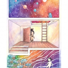 "Room #1" (2021)Watercolor, ink and white gouache on watercolor paper, 5.8 x 8.3 in., online