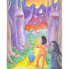 "Enter PenguinWorld" (2021)Watercolor, colour pencil, ink and white gouache on watercolor paper, 5.8 x 8.3 in., online