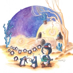 Illustration: "Into The LIght" (2016)Watercolor and ink on watercolor paper, 11.7 x 8.3 in., 72dpi