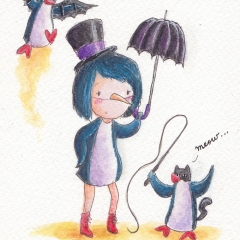 Illustration: Penguin Fancy Dress (2016)Watercolor, ink and color pencil on watercolor paper, 4.1 x 5.8 in., 72dpi