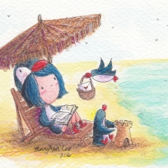 Illustration: PenguinGirl's Beach Vacation (2016)Watercolor, ink and color pencil on watercolor paper, 6 x 4 in., 72dpi
