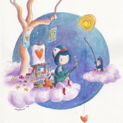 Illustration: The PenguinGirl (2016)Watercolor, ink and color pencil on watercolor paper, 8.3 x 11.7 in., 72dpi