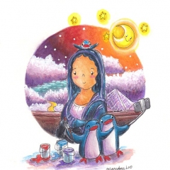 "Mona PenguinGirl" (2020)Watercolor, ink and color pencil on watercolor paper, 4.1 x 5.8 in., online