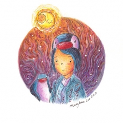 "PenguinGirl Self-Portrait (like Vincent)" (2020)Watercolor, ink and color pencil on watercolor paper, 4.1 x 5.8 in.