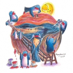 "PenguinGirl's Scream" (2020)Watercolor, ink and color pencil on watercolor paper, 4.1 x 5.8 in.