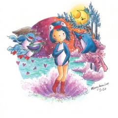 "The Birth of a PenguinGirl" (2020)Watercolor, ink and color pencil on watercolor paper, 4.1 x 5.8 in., online