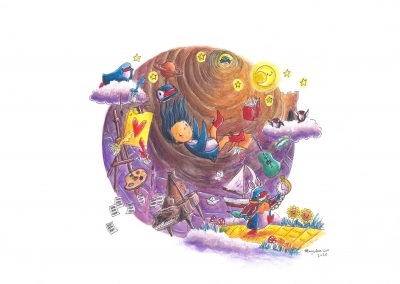 "PenguinGirl's Down the Rabbit Hole" (2020)Watercolor, ink and color pencil on watercolor paper, 11.7 x 8.3 in., online