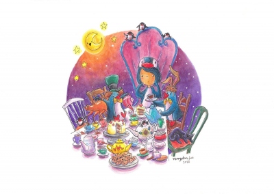 PenguinGirl-Tea-Party-2020-penguin-alice-wonderland-art-illustration-MaryAnn-Loo