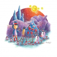 "PenguinGirl Paints the Roses Red" (2020)Watercolor, ink and color pencil on watercolor paper, 11.7 x 8.3 in., online