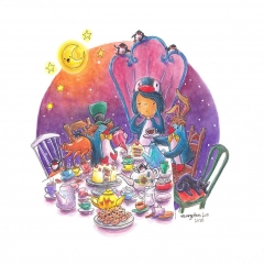 PenguinGirl-Tea-Party-2020-penguin-alice-wonderland-art-illustration-MaryAnn-Loo