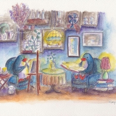 indie-cafe-dreamers-painter-reader-penguins-love-illustration-MaryAnn-Loo