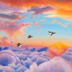 new-sky-dreamers-penguins-flying-sunrise-clouds-MaryAnn-Loo